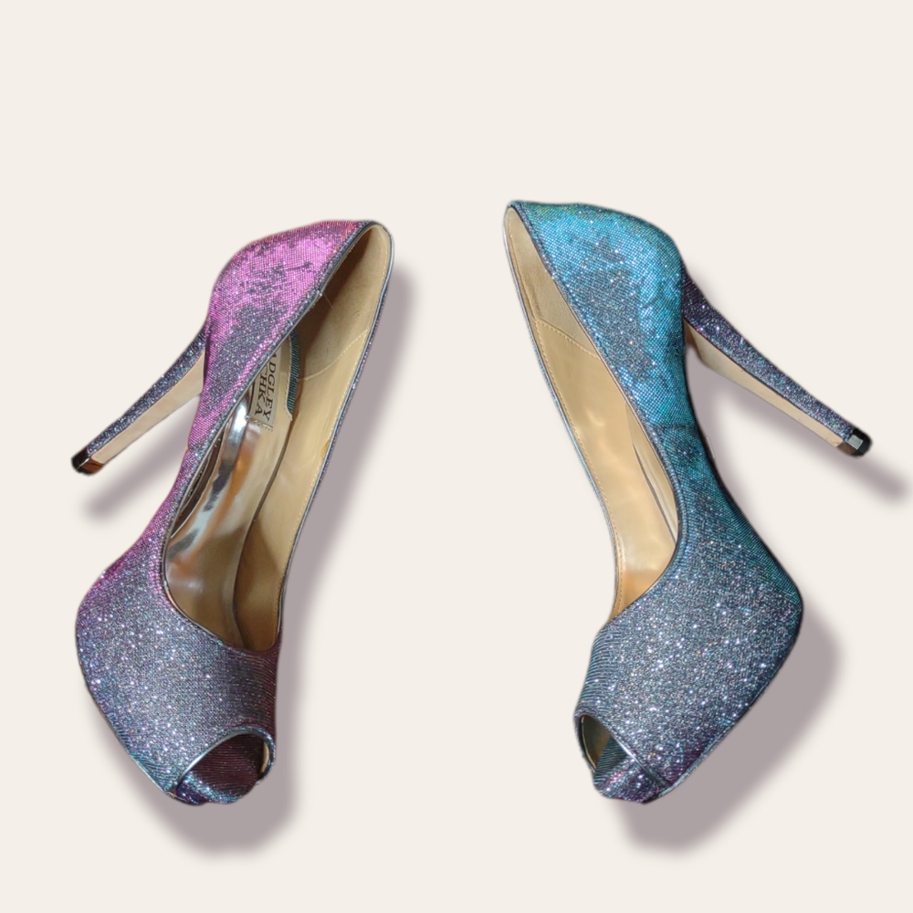 Badgley Mischka Iridescent Sparkle Peep Toe Heels - Picture 6 of 9